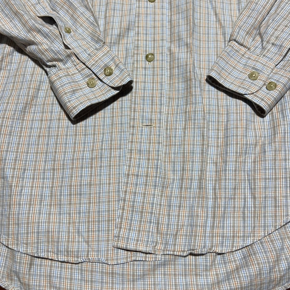 Faconnable Mens Plaid Button Down Shirt Size M Blue Orange Cotton Made in USA - Picture 9 of 13